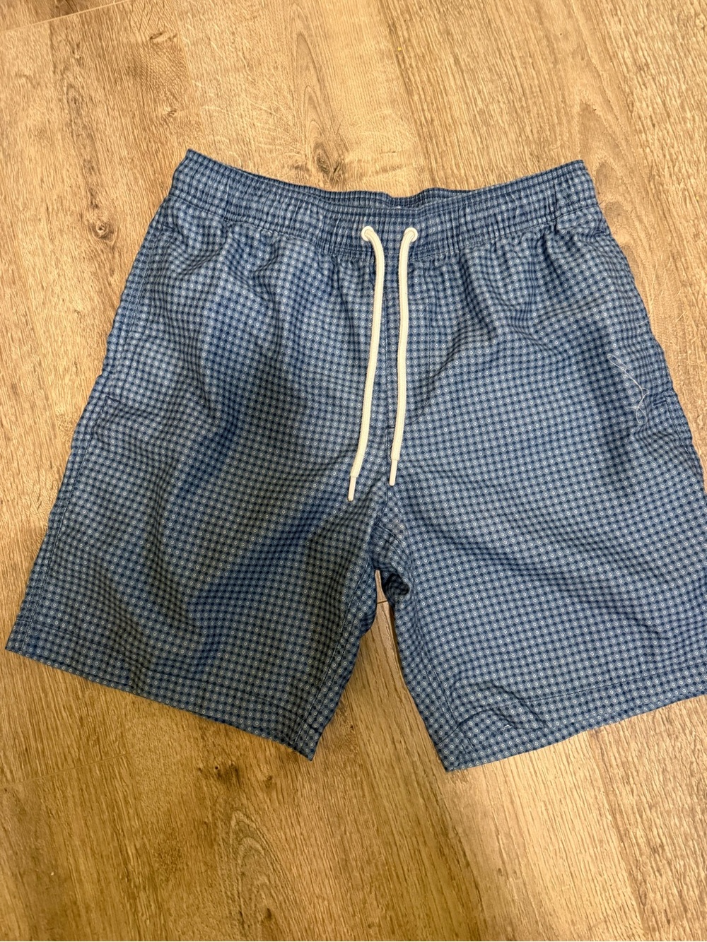 Amazon Essentials Blue Gingham Swim Trunks with Drawstring